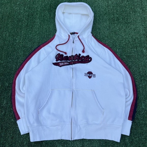 Nautica Other - VTG Nautica Hoodie Mens XL White Striped Full Zip Skater Boxy Spellout 90s Y2K